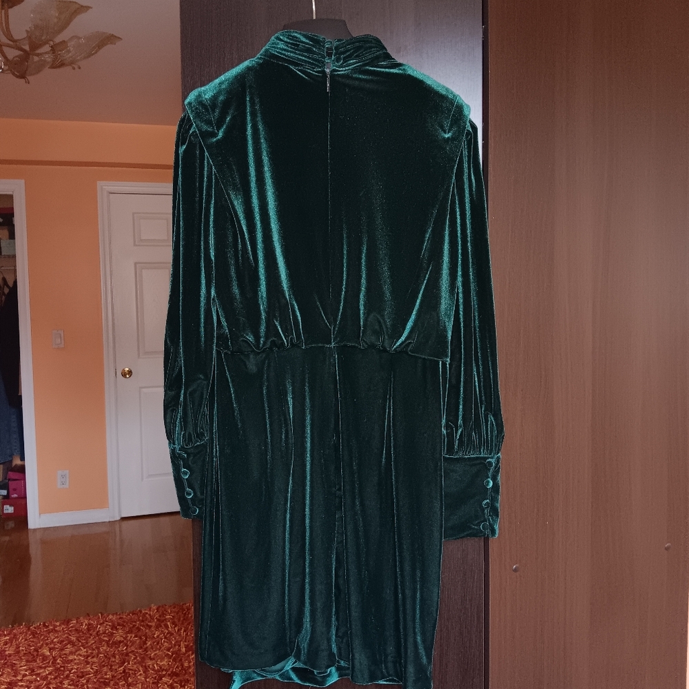 Karl Lagerfeld Velvet Blouson A-Line Dress In Forest Green - Picture 4 of 10